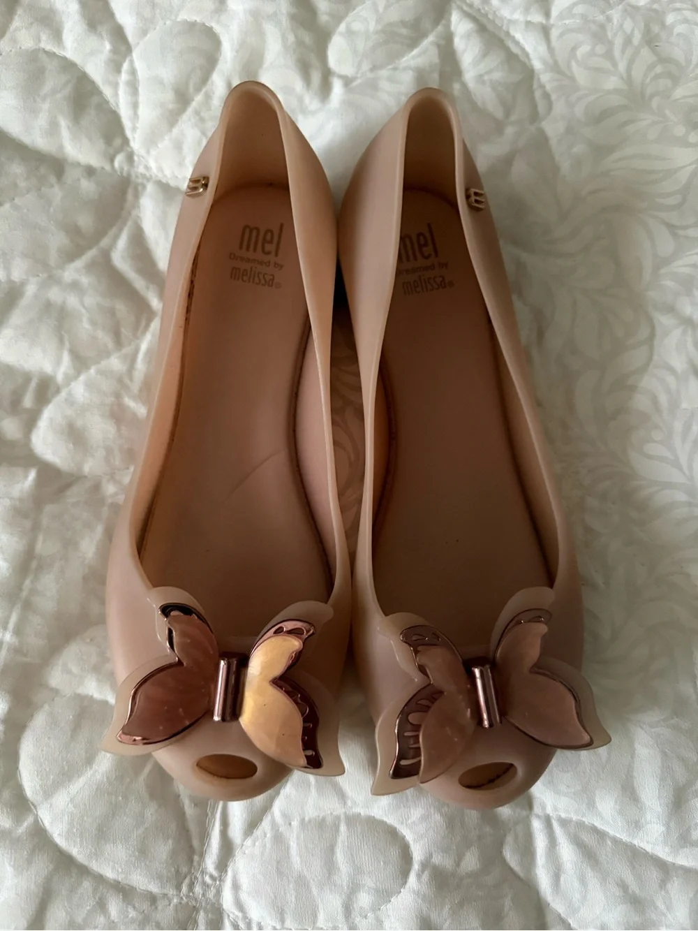 Melissa Girls Nude Pink Butterfly Jelly Flats